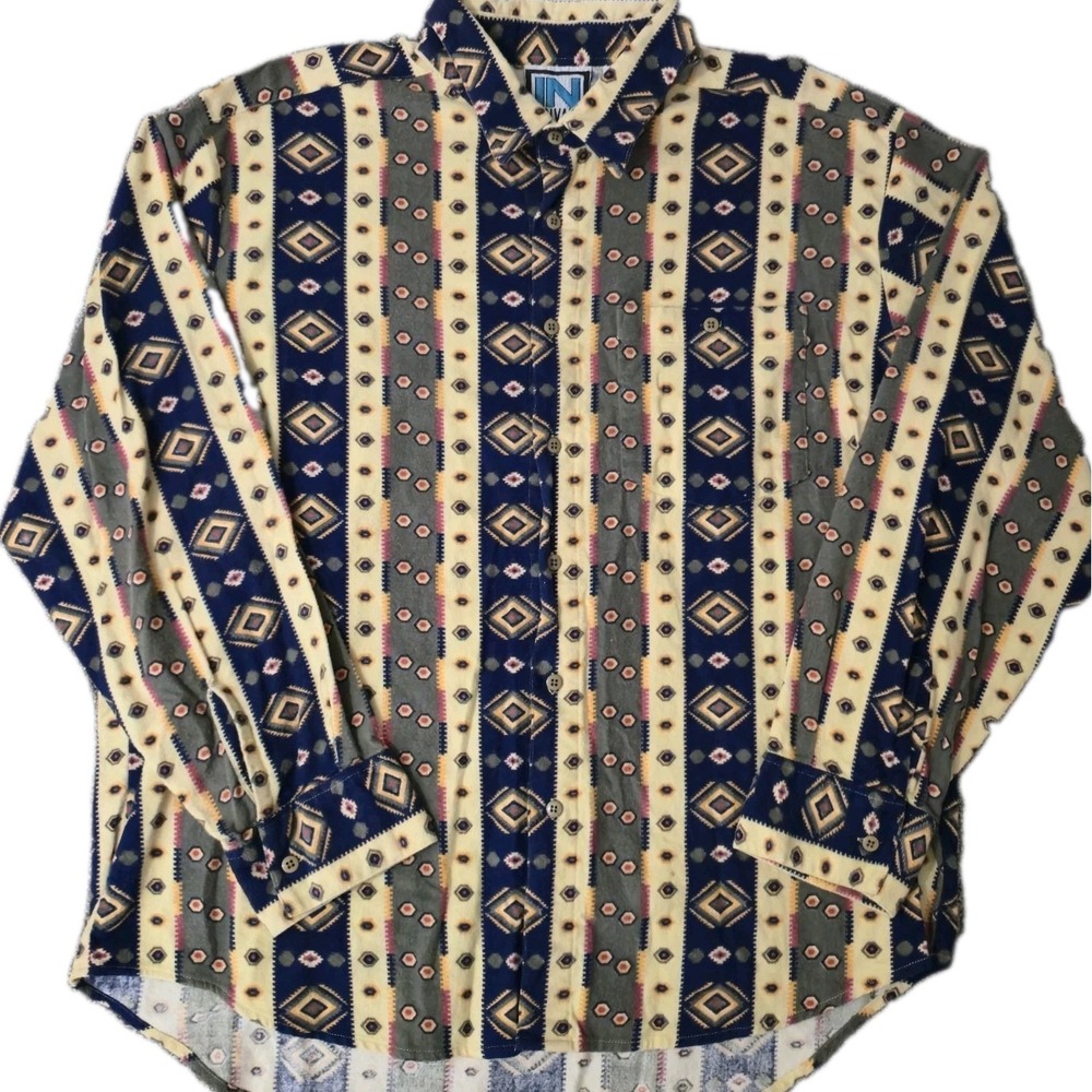 Vintage In Private Shirt Mens XL Southwestern Aztec Twill Button Front Western